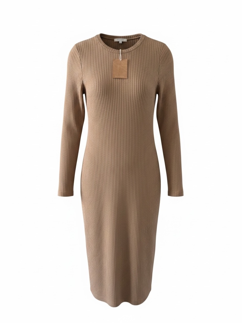 Reformation Jeans Ribbed Long Sleeve Midi Dress in Tan sz. Large